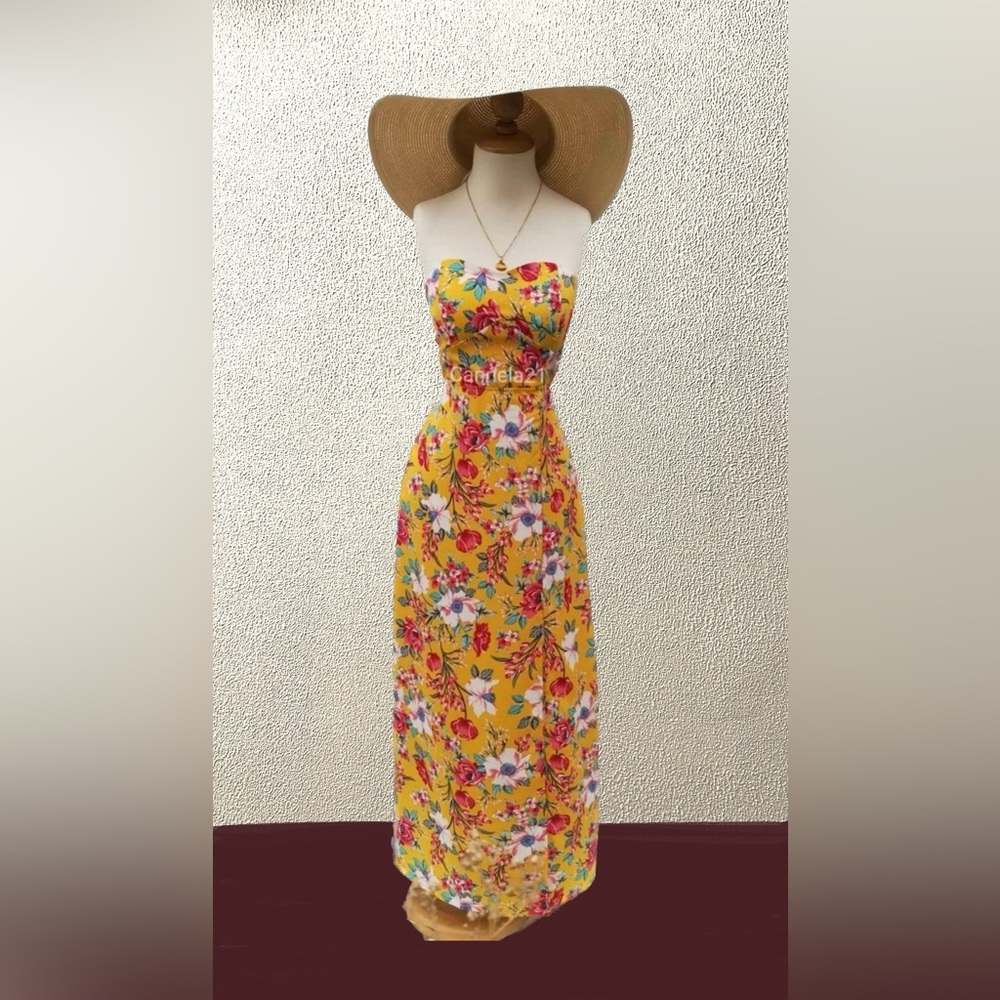Floral Print Dress Off-the-shoulder Side-cut-out Midi Dress Women Yellow Size M